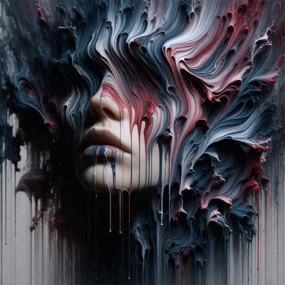 The primary subject of the image is a close-up of a woman's face, which is painted with a mix of red, blue, and white colors. The setting is a painting, and the visual style is a combination of digital art and illustration. The colors and mood of the painting are vibrant and dynamic, creating a striking and eye-catching image.